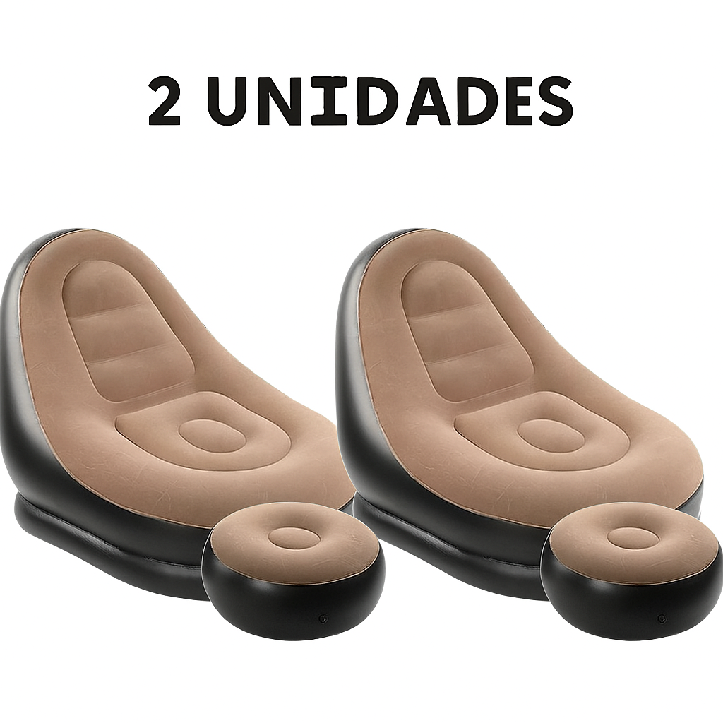 Poltrona Inflável Ultra Lounge Com Pufe Sofá Preguiçoso Cor Marrom