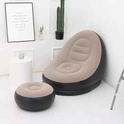 Poltrona Inflável Ultra Lounge Com Pufe Sofá Preguiçoso Cor Marrom